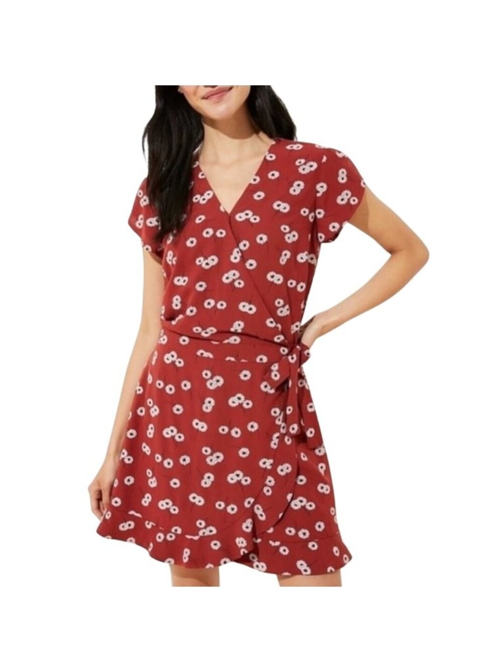 Ann Taylor Loft Red Floral Romper Dress Size 14